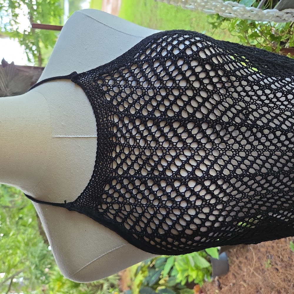 Black Mesh Halter Tie Swim Cover Up Size Large - Picture 3 of 10